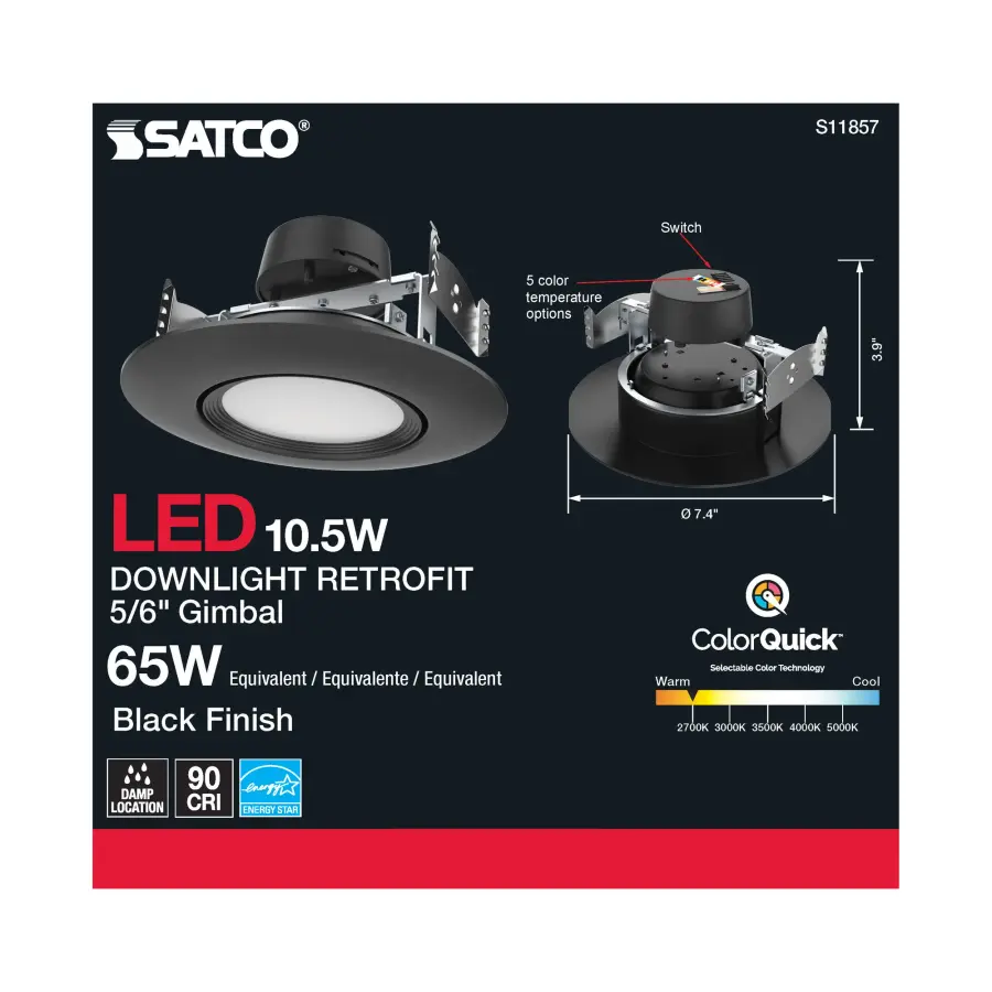 10.5 Watt - LED Retrofit Downlight - Gimbaled - 120 Volt - CCT Selectable - Black Finish - Image 5