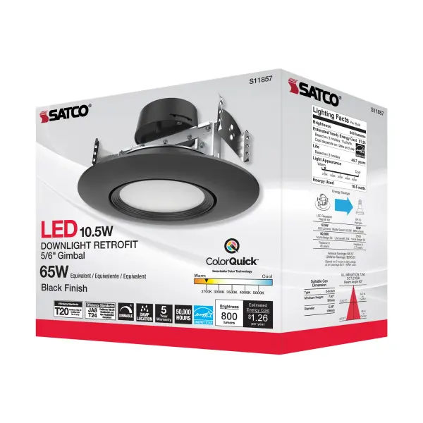 10.5 Watt - LED Retrofit Downlight - Gimbaled - 120 Volt - CCT Selectable - Black Finish - Image 8