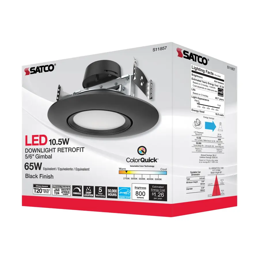 10.5 Watt - LED Retrofit Downlight - Gimbaled - 120 Volt - CCT Selectable - Black Finish - Image 8