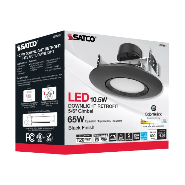10.5 Watt - LED Retrofit Downlight - Gimbaled - 120 Volt - CCT Selectable - Black Finish - Image 9