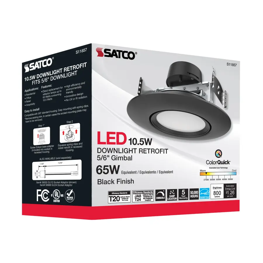 10.5 Watt - LED Retrofit Downlight - Gimbaled - 120 Volt - CCT Selectable - Black Finish - Image 9