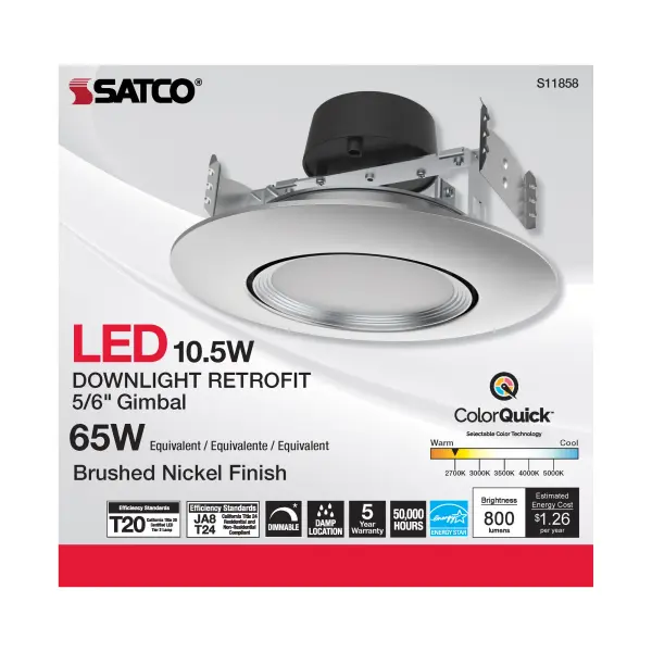 10.5 Watt - LED Retrofit Downlight - Gimbaled - 120 Volt - CCT Selectable - Brushed Nickel Finish - Image 4