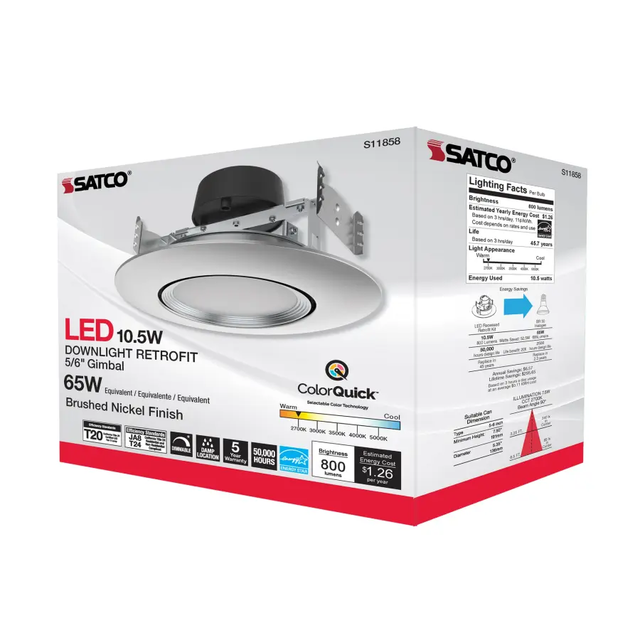 10.5 Watt - LED Retrofit Downlight - Gimbaled - 120 Volt - CCT Selectable - Brushed Nickel Finish - Image 8