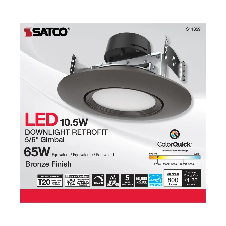 10.5 Watt - LED Retrofit Downlight - Gimbaled - 120 Volt - CCT Selectable - Bronze Finish - Image 4