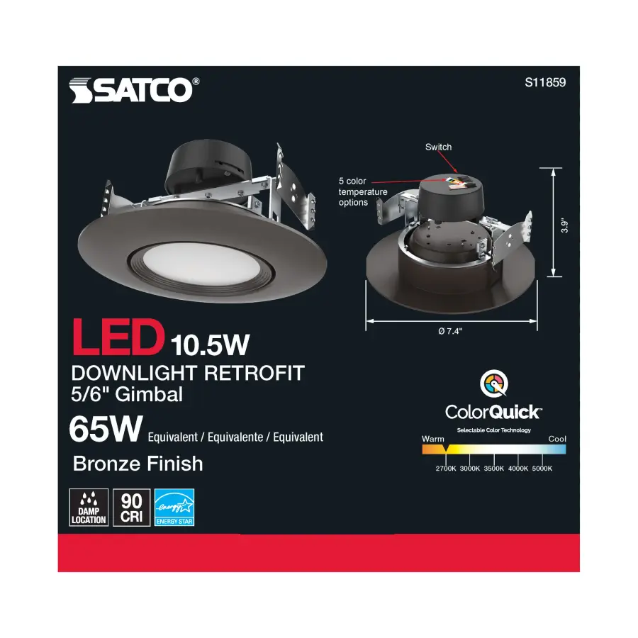 10.5 Watt - LED Retrofit Downlight - Gimbaled - 120 Volt - CCT Selectable - Bronze Finish - Image 5