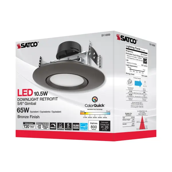 10.5 Watt - LED Retrofit Downlight - Gimbaled - 120 Volt - CCT Selectable - Bronze Finish - Image 8