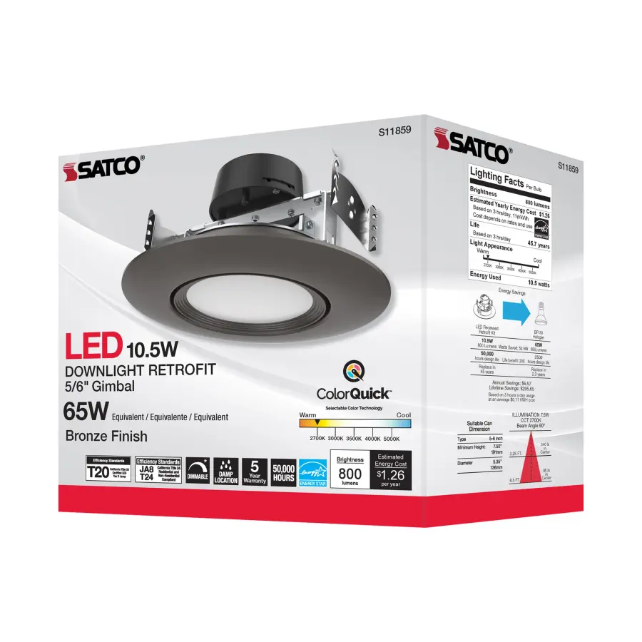 10.5 Watt - LED Retrofit Downlight - Gimbaled - 120 Volt - CCT Selectable - Bronze Finish - Image 8