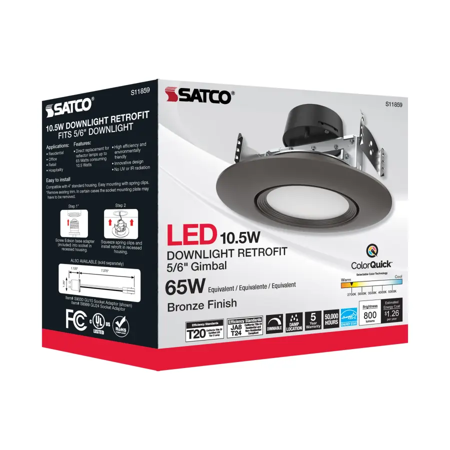 10.5 Watt - LED Retrofit Downlight - Gimbaled - 120 Volt - CCT Selectable - Bronze Finish - Image 9