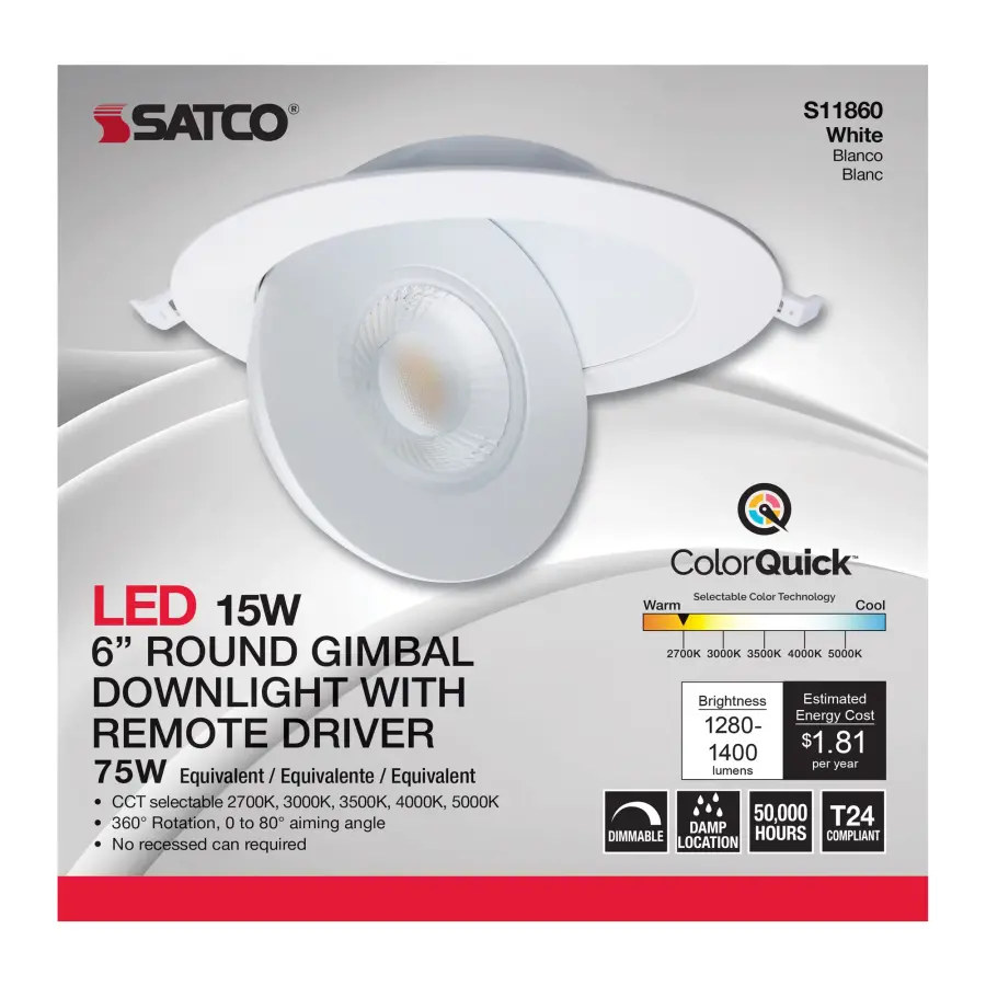15 Watt - CCT Selectable - LED Direct Wire Downlight - Gimbaled - 6 Inch Round - Remote Driver - White - Image 11