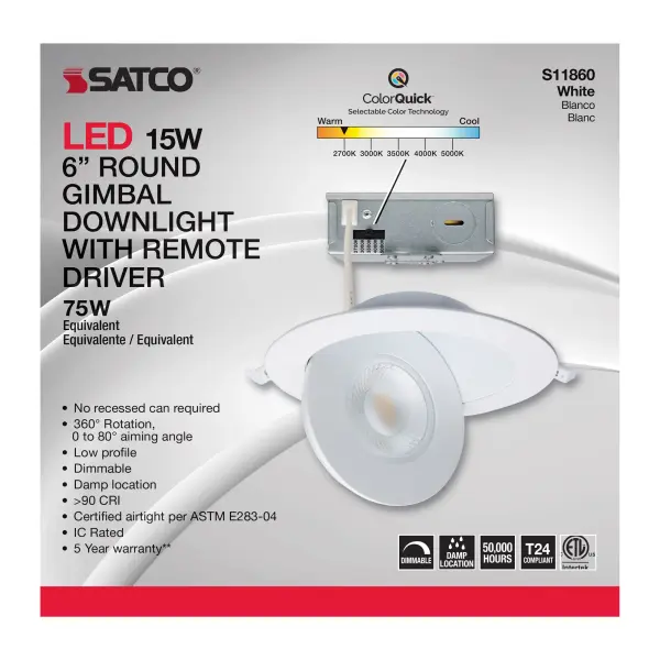 15 Watt - CCT Selectable - LED Direct Wire Downlight - Gimbaled - 6 Inch Round - Remote Driver - White - Image 12