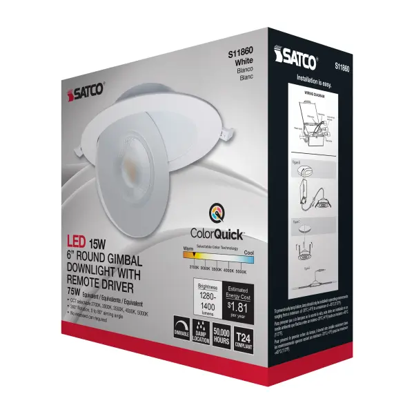 15 Watt - CCT Selectable - LED Direct Wire Downlight - Gimbaled - 6 Inch Round - Remote Driver - White - Image 15