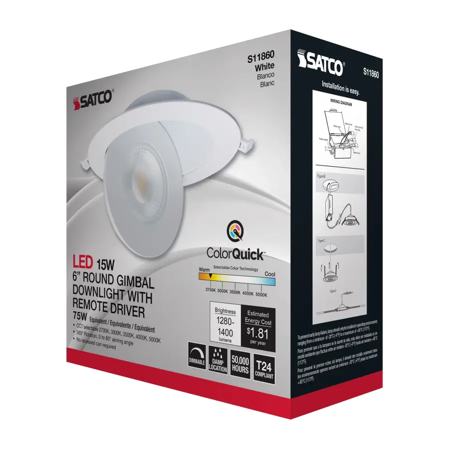 15 Watt - CCT Selectable - LED Direct Wire Downlight - Gimbaled - 6 Inch Round - Remote Driver - White - Image 15