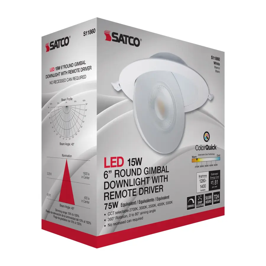 15 Watt - CCT Selectable - LED Direct Wire Downlight - Gimbaled - 6 Inch Round - Remote Driver - White - Image 16