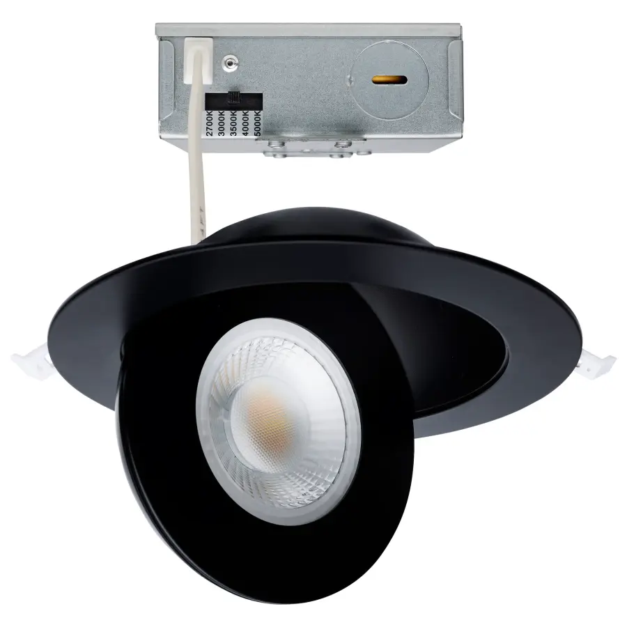 15 Watt - CCT Selectable - LED Direct Wire Downlight - Gimbaled - 6 Inch Round - Remote Driver - Black - Image 1