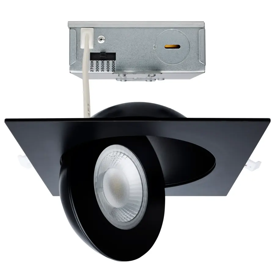 15 Watt - CCT Selectable - LED Direct Wire Downlight - Gimbaled - 6 Inch Square - Remote Driver - Black - Image 1