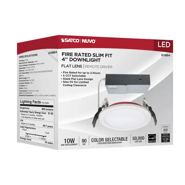 10 Watt LED - Fire Rated 4 Inch Direct Wire Downlight - Round Shape - White Finish - CCT Selectable - 120 Volts - Dimmable - Image 12