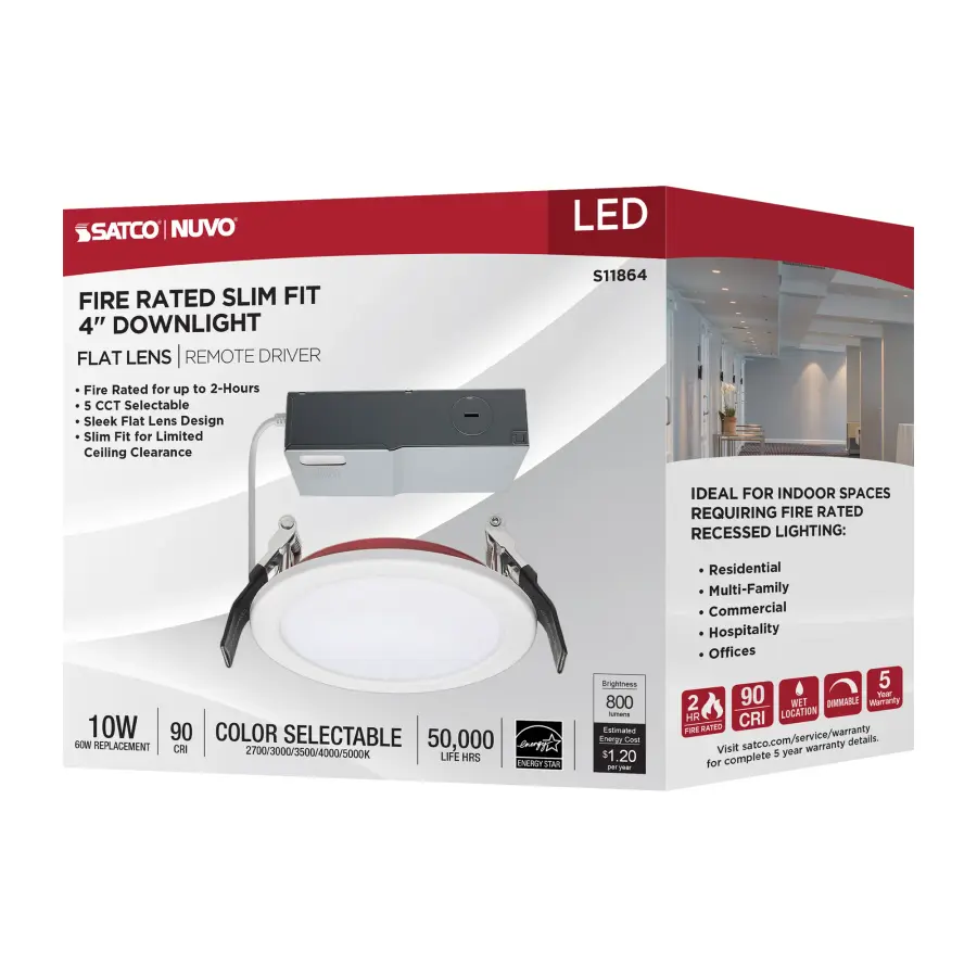 10 Watt LED - Fire Rated 4 Inch Direct Wire Downlight - Round Shape - White Finish - CCT Selectable - 120 Volts - Dimmable - Image 13