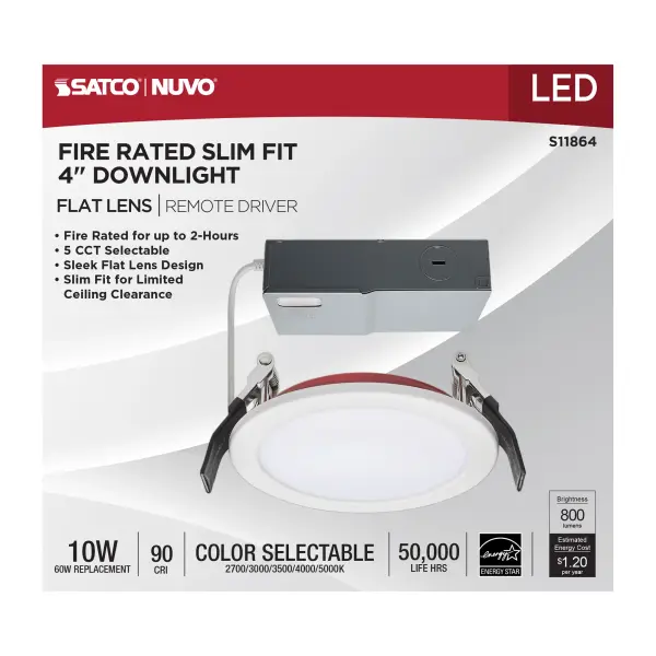 10 Watt LED - Fire Rated 4 Inch Direct Wire Downlight - Round Shape - White Finish - CCT Selectable - 120 Volts - Dimmable - Image 8
