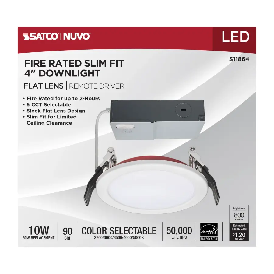 10 Watt LED - Fire Rated 4 Inch Direct Wire Downlight - Round Shape - White Finish - CCT Selectable - 120 Volts - Dimmable - Image 8