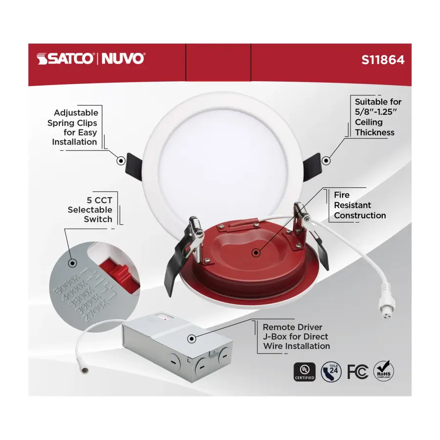 10 Watt LED - Fire Rated 4 Inch Direct Wire Downlight - Round Shape - White Finish - CCT Selectable - 120 Volts - Dimmable - Image 9
