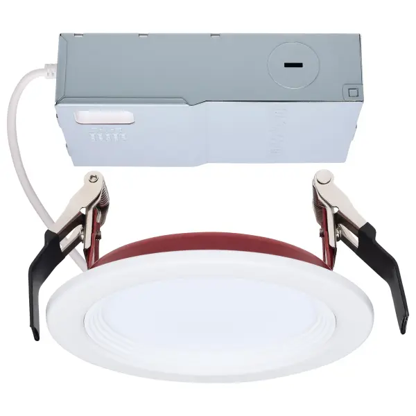 10 Watt LED - Fire Rated 4 Inch Direct Wire Slim Fit Step Baffle Downlight - Round Shape - White Finish - CCT Selectable - 120 Volts - Dimmable - Image 1