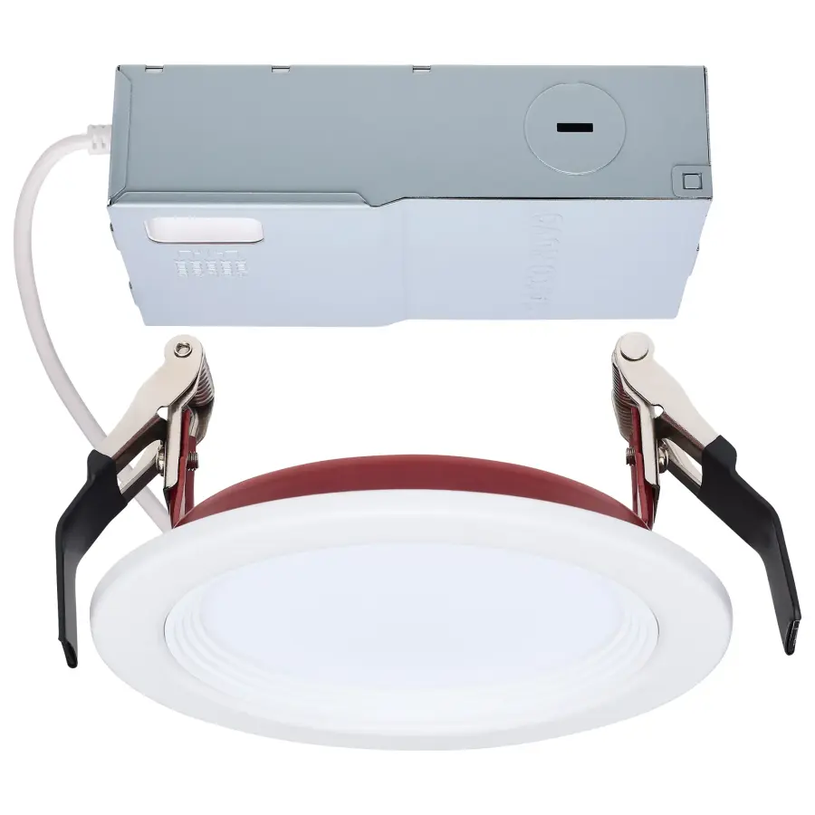 10 Watt LED - Fire Rated 4 Inch Direct Wire Slim Fit Step Baffle Downlight - Round Shape - White Finish - CCT Selectable - 120 Volts - Dimmable - Image 1
