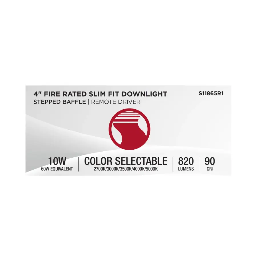 10 Watt LED - Fire Rated 4 Inch Direct Wire Slim Fit Step Baffle Downlight - Round Shape - White Finish - CCT Selectable - 120 Volts - Dimmable - Image 15