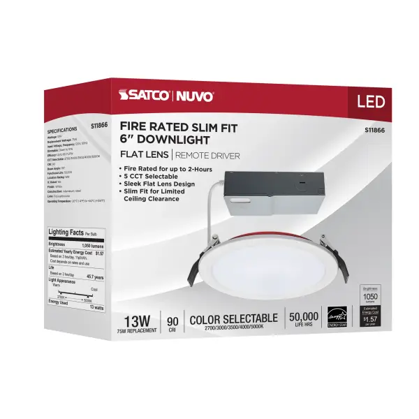 13 Watt LED - Fire Rated 6 Inch Direct Wire Downlight - Round Shape - White Finish - CCT Selectable - 120 Volts - Dimmable - Image 12