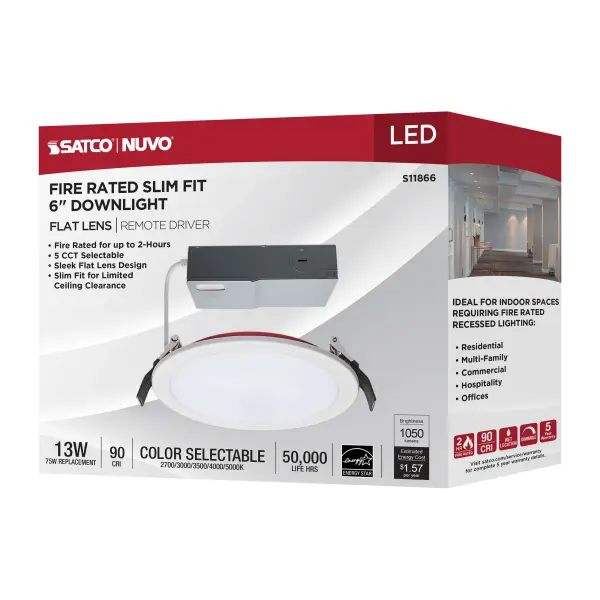 13 Watt LED - Fire Rated 6 Inch Direct Wire Downlight - Round Shape - White Finish - CCT Selectable - 120 Volts - Dimmable - Image 13