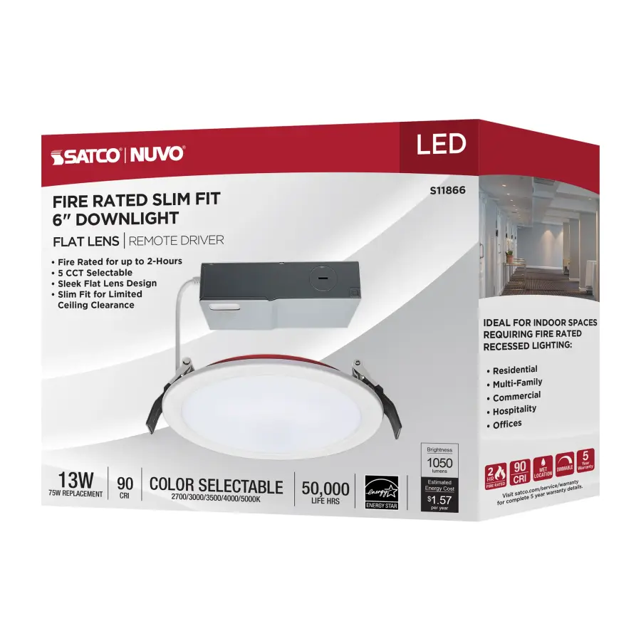 13 Watt LED - Fire Rated 6 Inch Direct Wire Downlight - Round Shape - White Finish - CCT Selectable - 120 Volts - Dimmable - Image 13