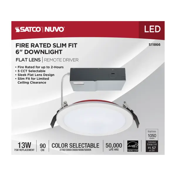 13 Watt LED - Fire Rated 6 Inch Direct Wire Downlight - Round Shape - White Finish - CCT Selectable - 120 Volts - Dimmable - Image 8