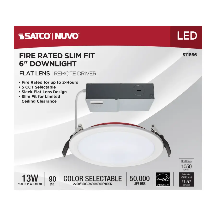13 Watt LED - Fire Rated 6 Inch Direct Wire Downlight - Round Shape - White Finish - CCT Selectable - 120 Volts - Dimmable - Image 8