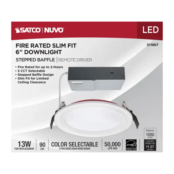 13 Watt LED - Fire Rated 6 Inch Direct Wire Downlight - Round Shape - White Finish - CCT Selectable - 120 Volts - Dimmable - Remote Driver - Image 8
