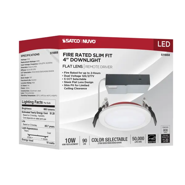 10 Watt LED - Fire Rated 4 Inch - Direct Wire Downlight - Round Shape - White Finish - CCT Selectable - 120-277 Volts - Dimmable - Image 12