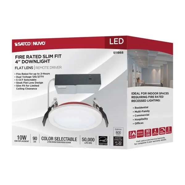 10 Watt LED - Fire Rated 4 Inch - Direct Wire Downlight - Round Shape - White Finish - CCT Selectable - 120-277 Volts - Dimmable - Image 13
