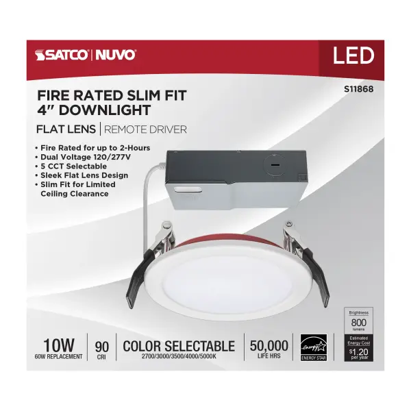 10 Watt LED - Fire Rated 4 Inch - Direct Wire Downlight - Round Shape - White Finish - CCT Selectable - 120-277 Volts - Dimmable - Image 8