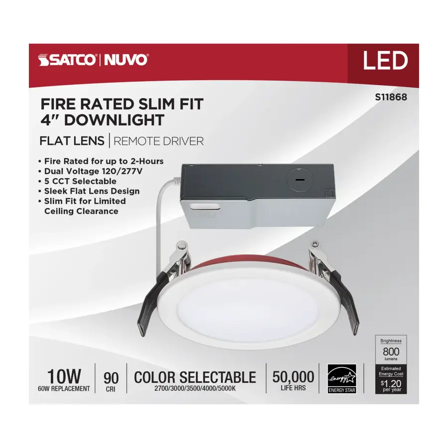 10 Watt LED - Fire Rated 4 Inch - Direct Wire Downlight - Round Shape - White Finish - CCT Selectable - 120-277 Volts - Dimmable - Image 8