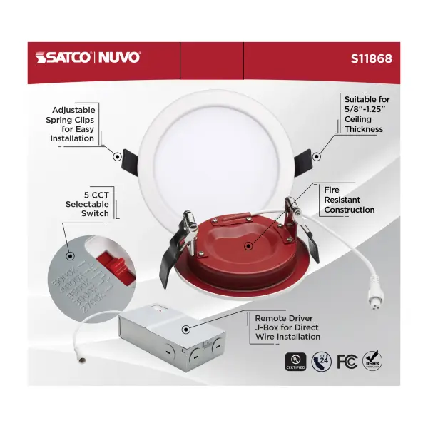 10 Watt LED - Fire Rated 4 Inch - Direct Wire Downlight - Round Shape - White Finish - CCT Selectable - 120-277 Volts - Dimmable - Image 9