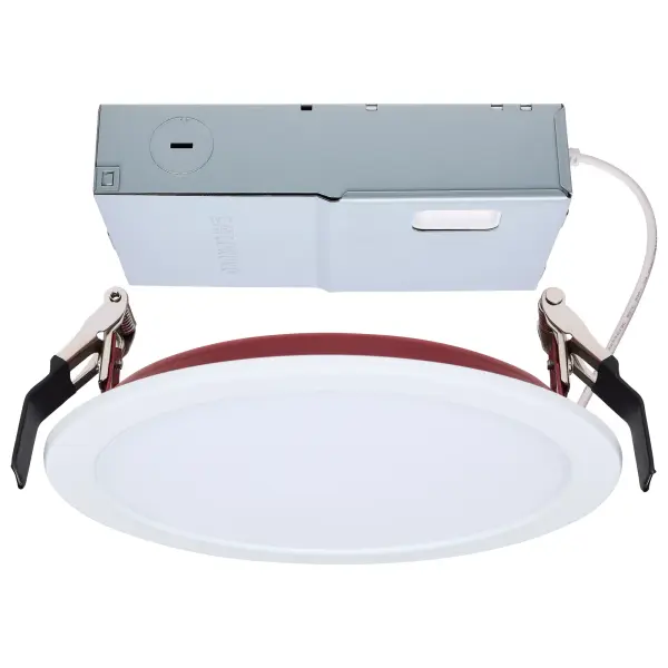 13 Watt LED - Fire Rated 6 Inch - Direct Wire Slim Fit Flat Face Downlight - Round Shape - White Finish - CCT Selectable - 120-277 Volts - 0-10V Dimmable - Image 1