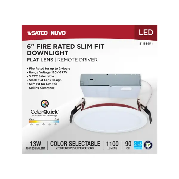 13 Watt LED - Fire Rated 6 Inch - Direct Wire Slim Fit Flat Face Downlight - Round Shape - White Finish - CCT Selectable - 120-277 Volts - 0-10V Dimmable - Image 11