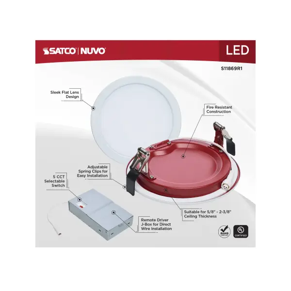 13 Watt LED - Fire Rated 6 Inch - Direct Wire Slim Fit Flat Face Downlight - Round Shape - White Finish - CCT Selectable - 120-277 Volts - 0-10V Dimmable - Image 12