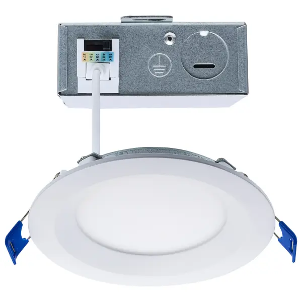 10 Watt LED Direct Wire Downlight - Slimfit - Smooth Baffle - 4 Inch - CCT Selectable - Round - Remote Driver - White Finish - Image 1