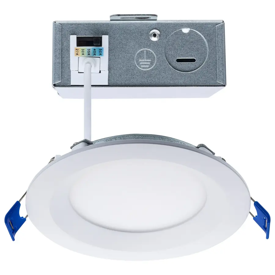 10 Watt LED Direct Wire Downlight - Slimfit - Smooth Baffle - 4 Inch - CCT Selectable - Round - Remote Driver - White Finish - Image 1
