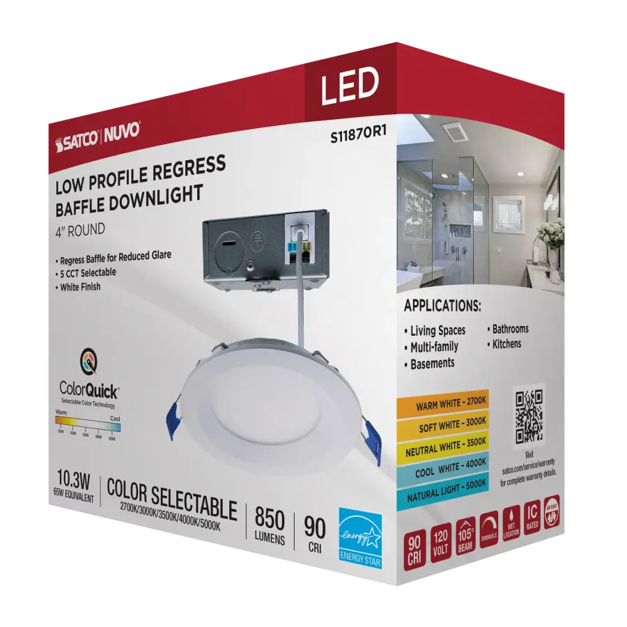 10 Watt LED Direct Wire Downlight - Slimfit - Smooth Baffle - 4 Inch - CCT Selectable - Round - Remote Driver - White Finish - Image 13
