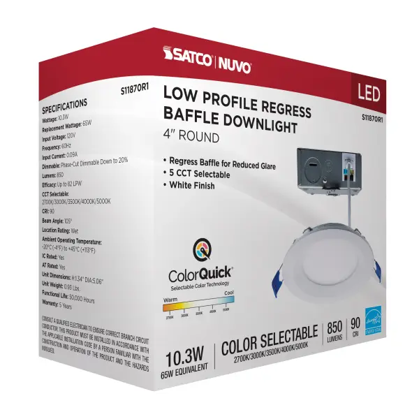10 Watt LED Direct Wire Downlight - Slimfit - Smooth Baffle - 4 Inch - CCT Selectable - Round - Remote Driver - White Finish - Image 14