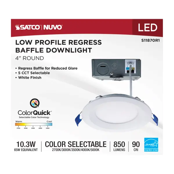 10 Watt LED Direct Wire Downlight - Slimfit - Smooth Baffle - 4 Inch - CCT Selectable - Round - Remote Driver - White Finish - Image 9