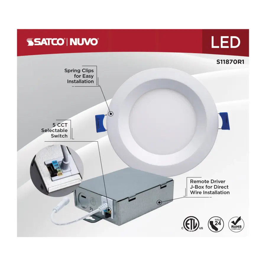 10 Watt LED Direct Wire Downlight - Slimfit - Smooth Baffle - 4 Inch - CCT Selectable - Round - Remote Driver - White Finish - Image 10