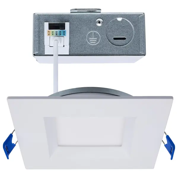9 Watt LED Direct Wire Downlight - Slimfit - Smooth Baffle - 4 Inch - CCT Selectable - Square - Remote Driver - White Finish - Image 1
