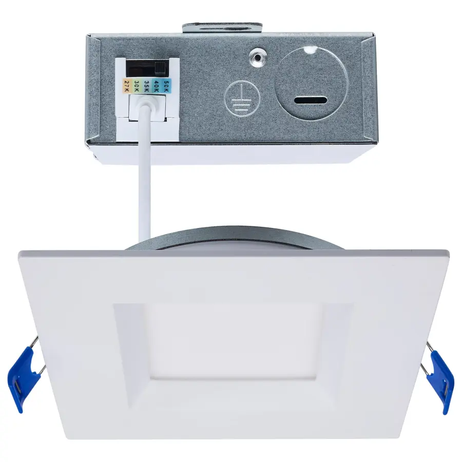 9 Watt LED Direct Wire Downlight - Slimfit - Smooth Baffle - 4 Inch - CCT Selectable - Square - Remote Driver - White Finish - Image 1