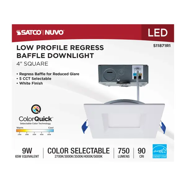 9 Watt LED Direct Wire Downlight - Slimfit - Smooth Baffle - 4 Inch - CCT Selectable - Square - Remote Driver - White Finish - Image 9